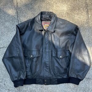 Vtg 90s Adventure Bound Wilsons Leather Bomber Jacket Mens XL Black Flight Coat